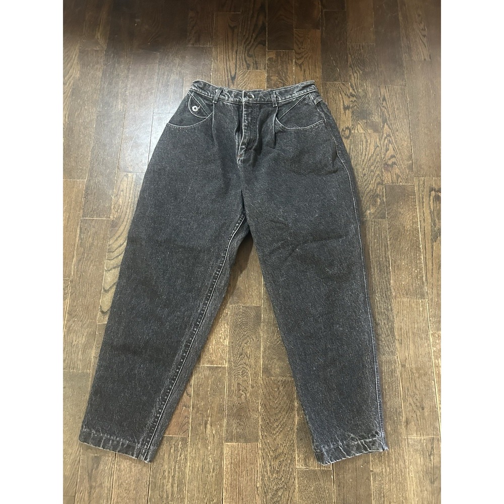 VTG 80s Lee Jeans 14 Petite Black High Waist Tapered Mom USA Union Made